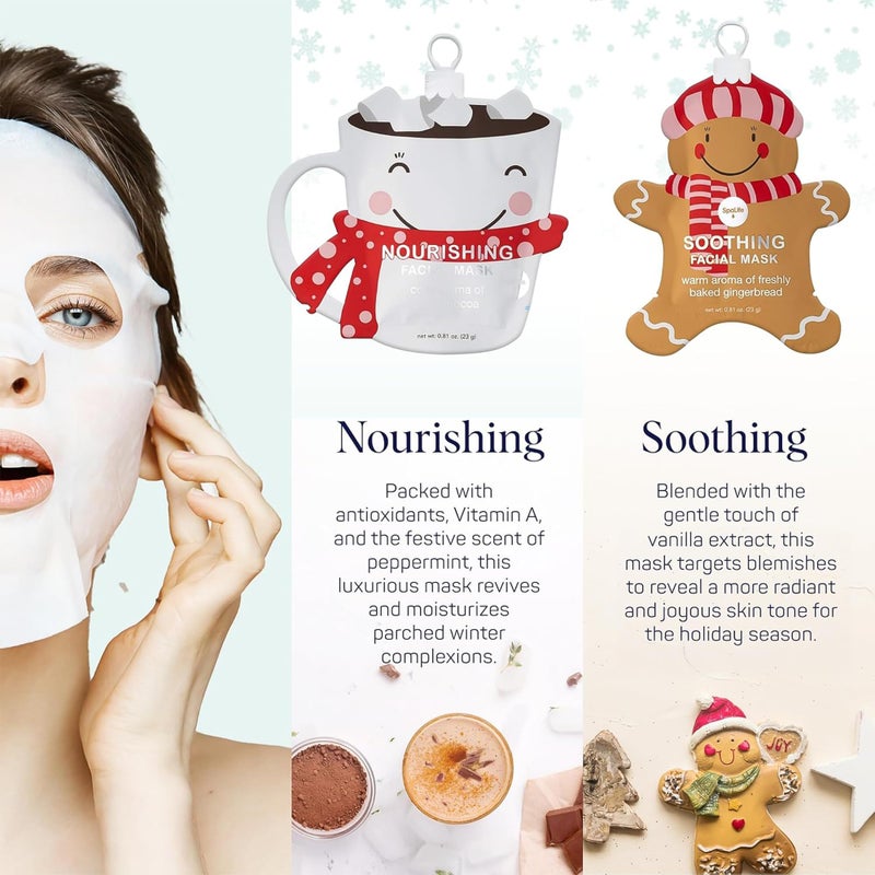 SpaLife Beauty Holiday Treats Christmas Face Mask Bundle | Korean Facial Mask | Hydrating, Soothing and Moisturizing Sheet Mask Set | Stocking Stuffers for Women | Bulk Christmas Gifts | 12 Pack - Image 4